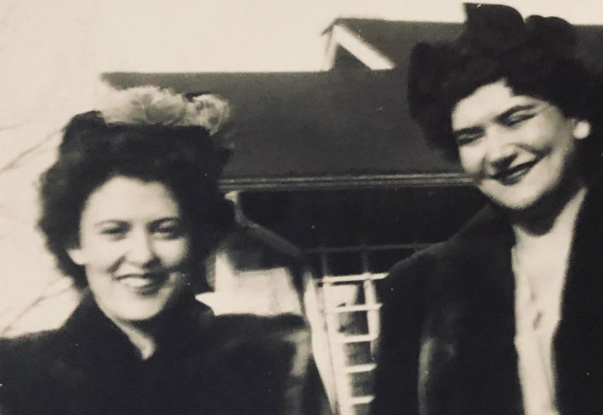 Dr. Irene Karl (nee Stark), at left, in December 1944 with Melba Koplar Rosen
